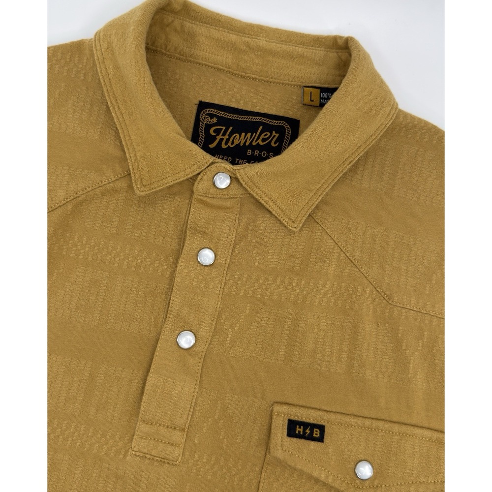 Howler Bros Polo Shirt Men Large Mustard Yellow Snap Front Western Ranch Casual
